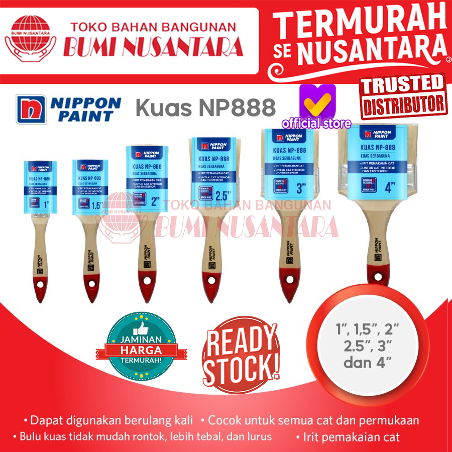 นิปปอน 888 แปรง ขายส่งทุกขนาด แปรงทาสีมือ NP888 1 1.5 2 3 4 5 6 นิ้ว