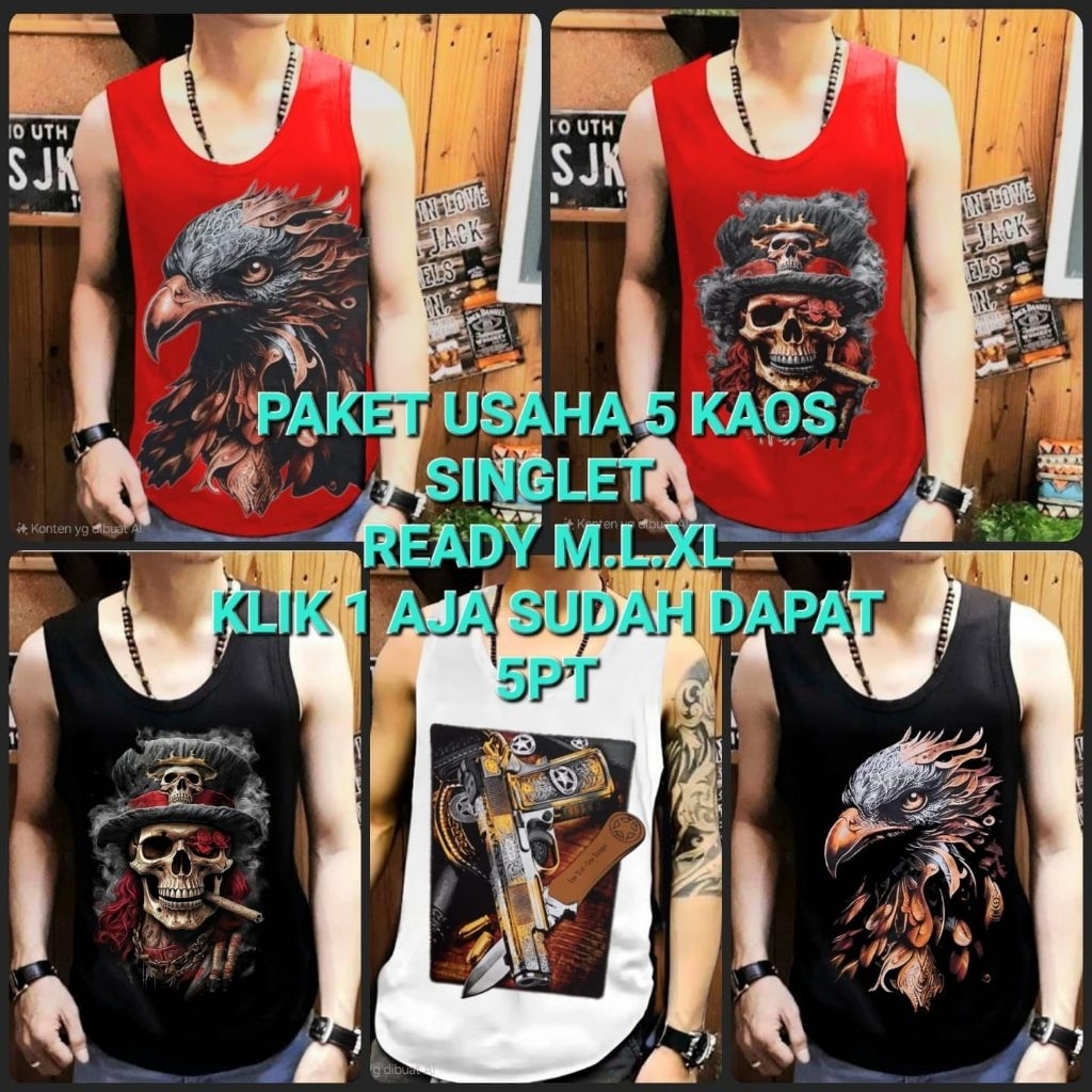 LOKAL LOCAL SINGLET T-SHIRT BUSINESS PACKAGE 5 PCS CODE USH 14 (ORDER 1 ONLY ALREADY GET 5 PCS) ชุดช