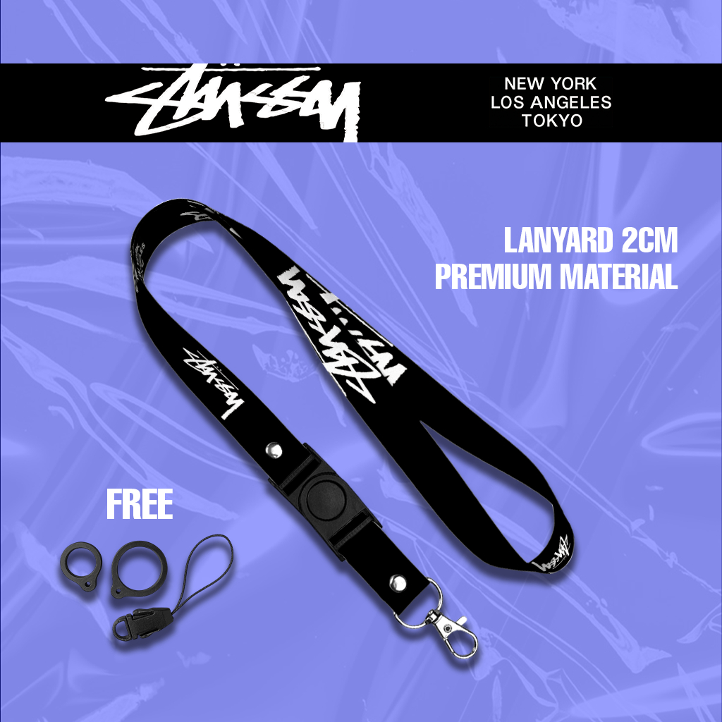 GANTUNGAN HP STUSSY Lanyard (2 ซม.) เชือกเส้นเล็กโทรศัพท์มือถือ ID CARD เชือกเส้นเล็กความงาม Oring และตะขอโทรศัพท์มือถือ