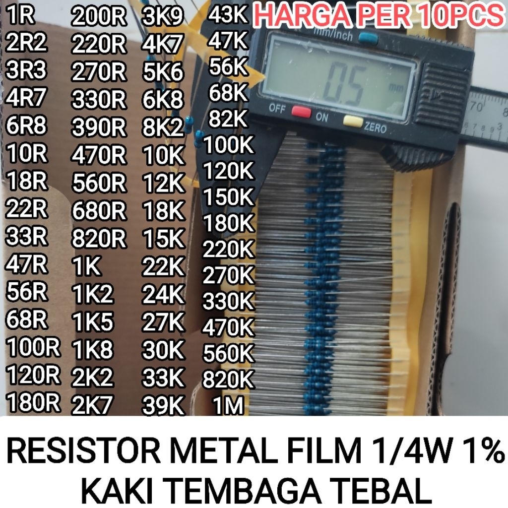 10pcs โลหะฟิล์ม RESISTOR 1/4W 1% THICK COPPER LEGS 1R 2R2 3R3 4R7 6R8 10R 18R 22R 33R 47R 56R 68R 10