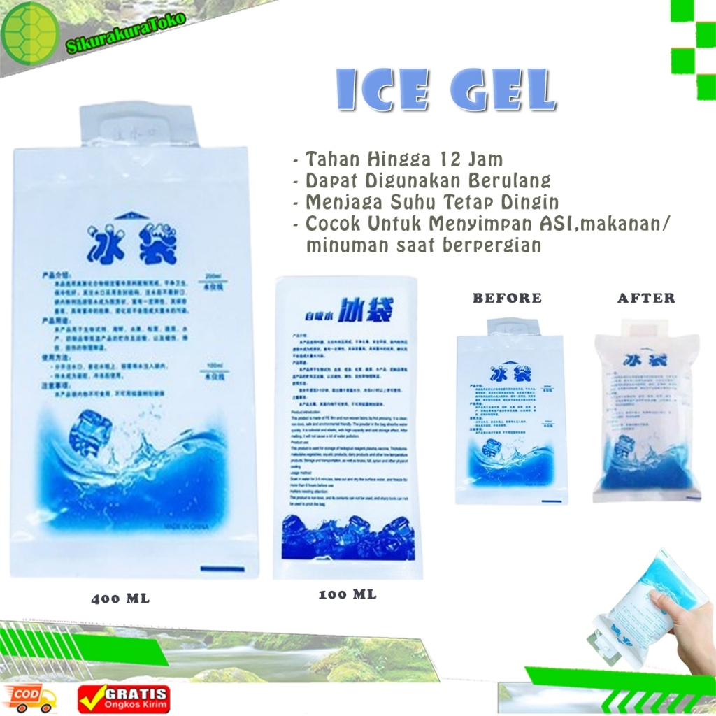 (sko) Ice Gel Pack Gabag 100 / 200 / 400 ML Blue Cool Jelly Cooler bag Ice Water Bag Cooler Lunch Ba