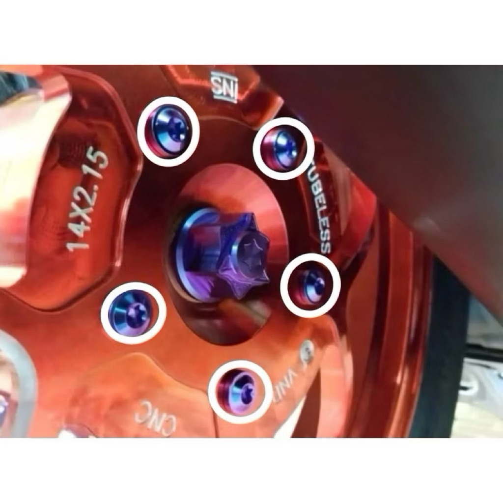 VND X1R REAR WHEEL TITANIUM BOLT 12 M8 ราคาจริงสําหรับ 5 BOLTS