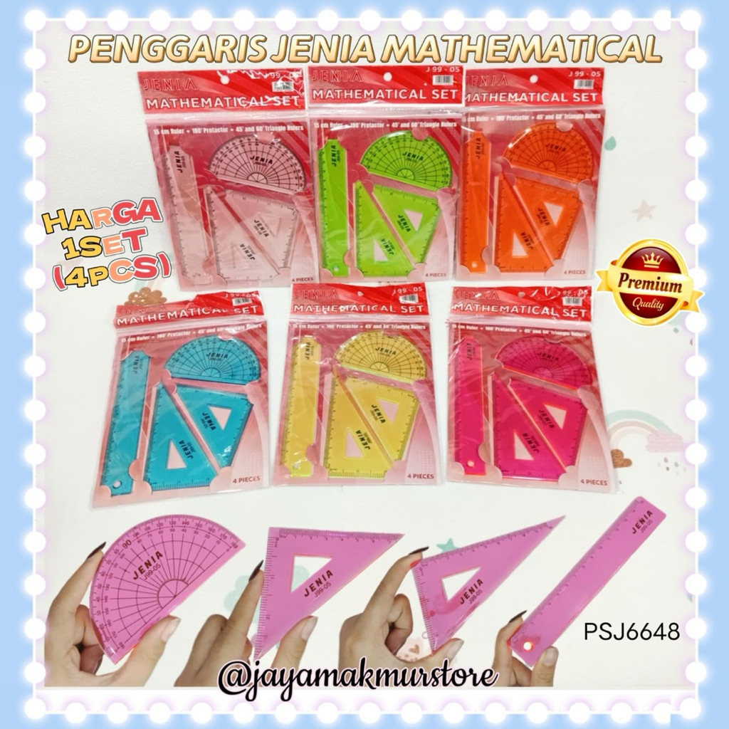(4IN1) JENIA J99-05 MATHEMATICS RULER / 1 ชุดสีที่ชัดเจน / RULER TRIANGLE ARC RULER / TRANSPARENT CO