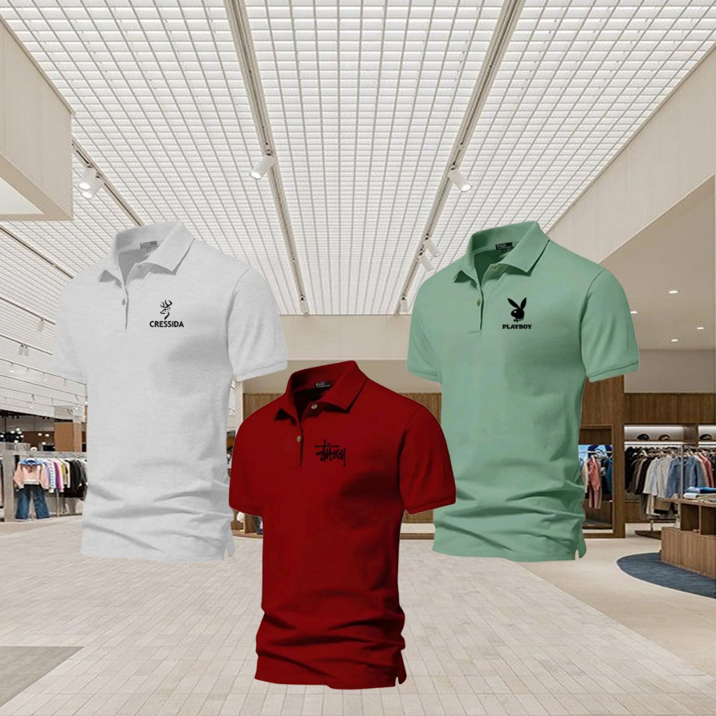 เสื้อโปโลผู้ชายพรีเมี่ยม 3 ชิ้น Stu55Y -Pl4yb0y | เสื้อยืดคอปกแขนสั้นลําลองหรูหราวัสดุใส่สบายไซส์ส-3