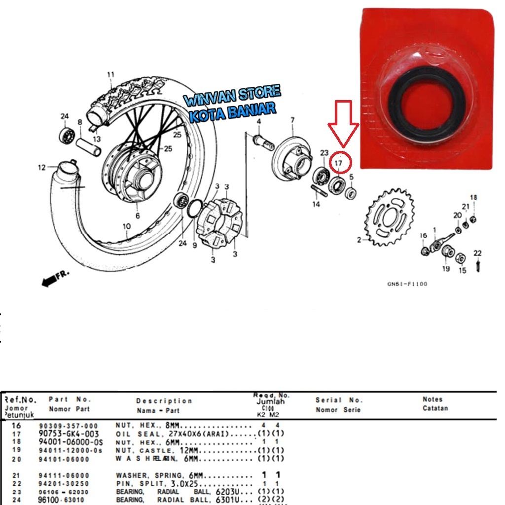 90753-GK4-003 ซีลฮับเฟือง C70,Gbo,Gboj, Gb6 ซีลล้อหลัง C70 Grand Supra X Fit WIN