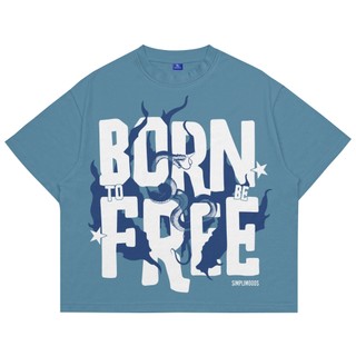 Simplimoods Kaos Boxy Fit Oversize Tshirt Born Free Blue Cotton Combed 20s Unisex Streetwear