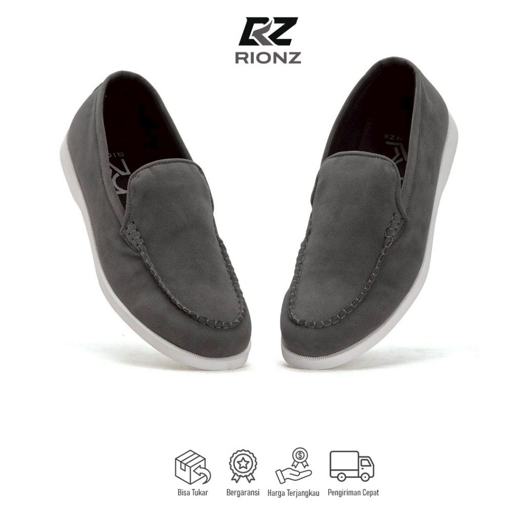 Rionz Kobe Grey - Mens Slip-On Moccasin Casual Official Office College Suede Shoes