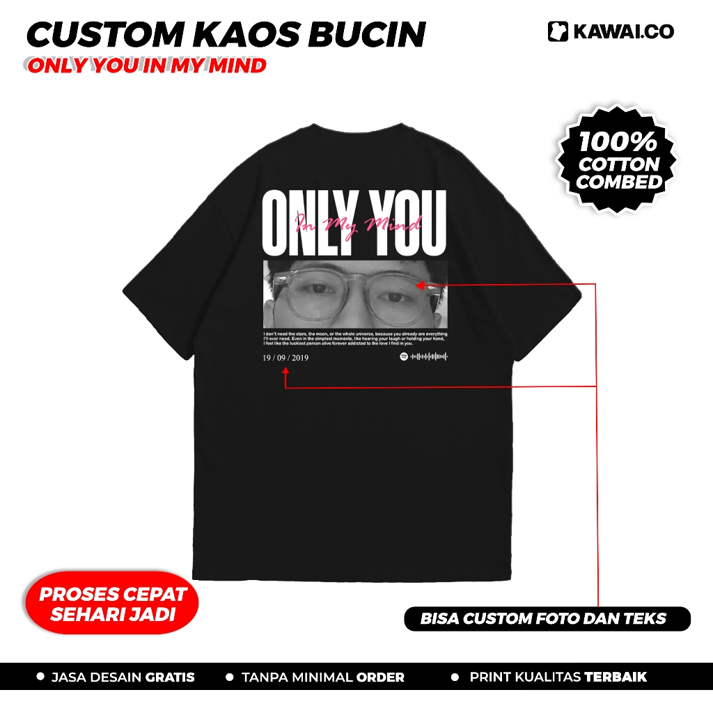 Kawai.co - เสื้อยืด Bucin Only You In Mind สามารถปรับแต่งได้ เสื้อยืดคู่รัก Unisex