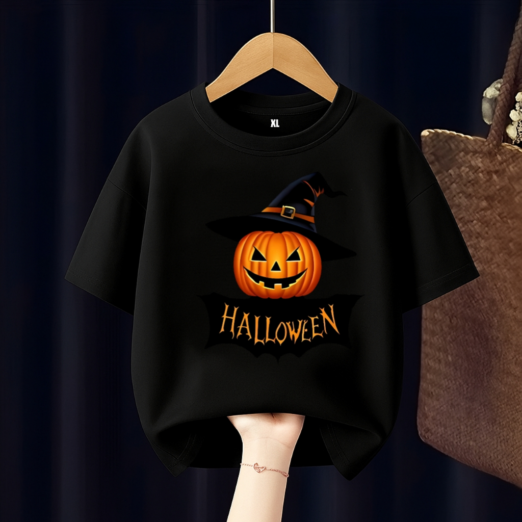 เสื้อยืด HALLOWEEN PUMPKIN CHILDRENS FREE CUSTOM NAME