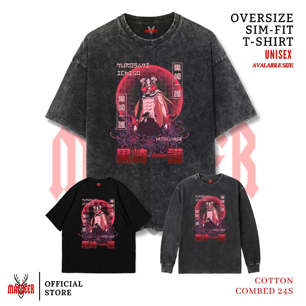 MACDEER BLEACH อะนิเมะเสื้อยืด Oversize slimfit ล้างเสื้อยืดแขนยาวสีดํา BLEACH-7 เสื้อยืด