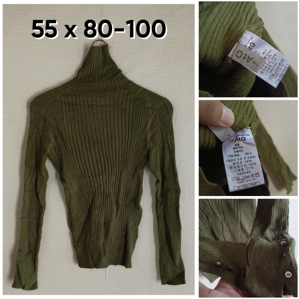 HIJAU ATG Olive Green Lidi เสื้อกันหนาวขนาด M คอเต่าผู้หญิงถักคอสูงกด Soft Body OB200
