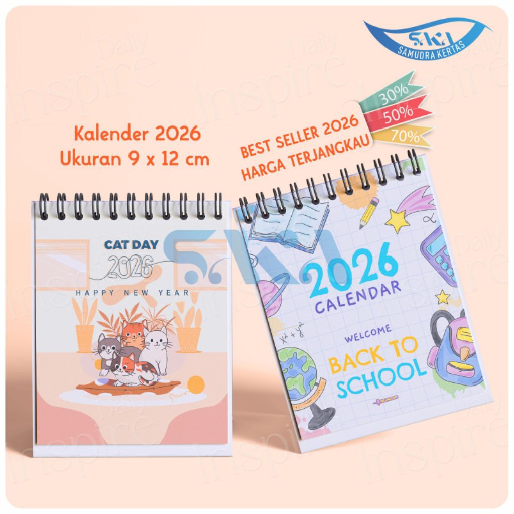ปฏิทินตั้งโต๊ะ 2026 ลาย Cute Motif / Aesthetic Calendar 2026 / Mini Portable Calendar