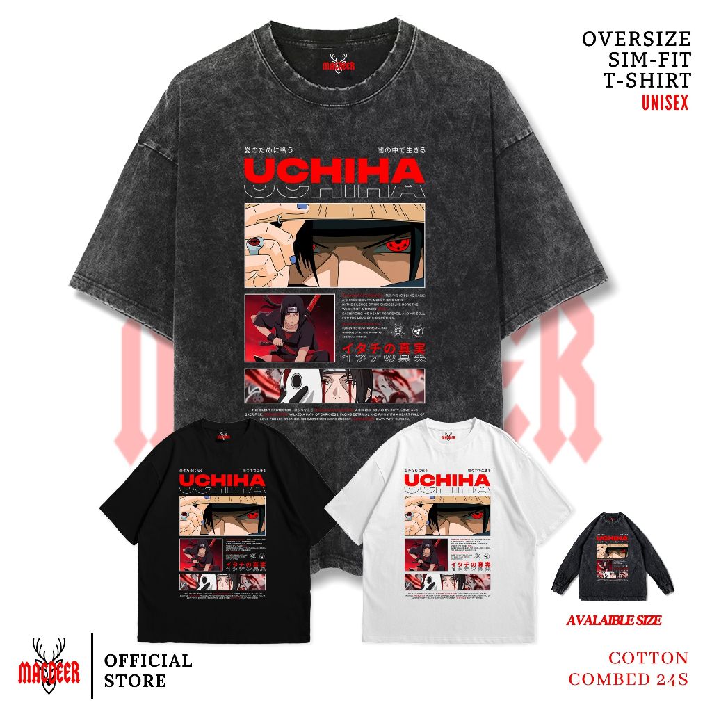 MACDEER อะนิเมะเสื้อยืด NARUTO UCHIHA ITACHI Oversize slimfit ล้างเสื้อยืดแขนยาวสีดํา ITACHI-1