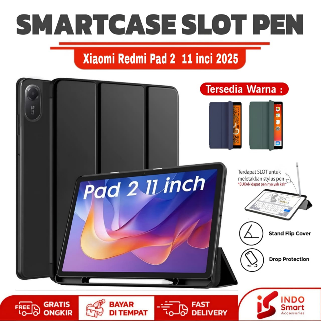 เคส Redmi Pad 2 2025 | 11 นิ้ว SmartCase Slot Pen Flip Cover Casing Stand - Xiaomi Redmi Pad 2