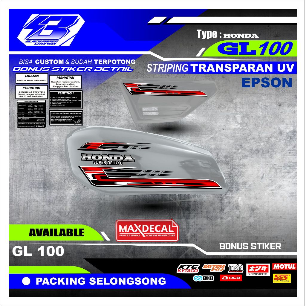 Honda GL 100 Maxdecal Premium Transparent UV Striping Decal (YT27)