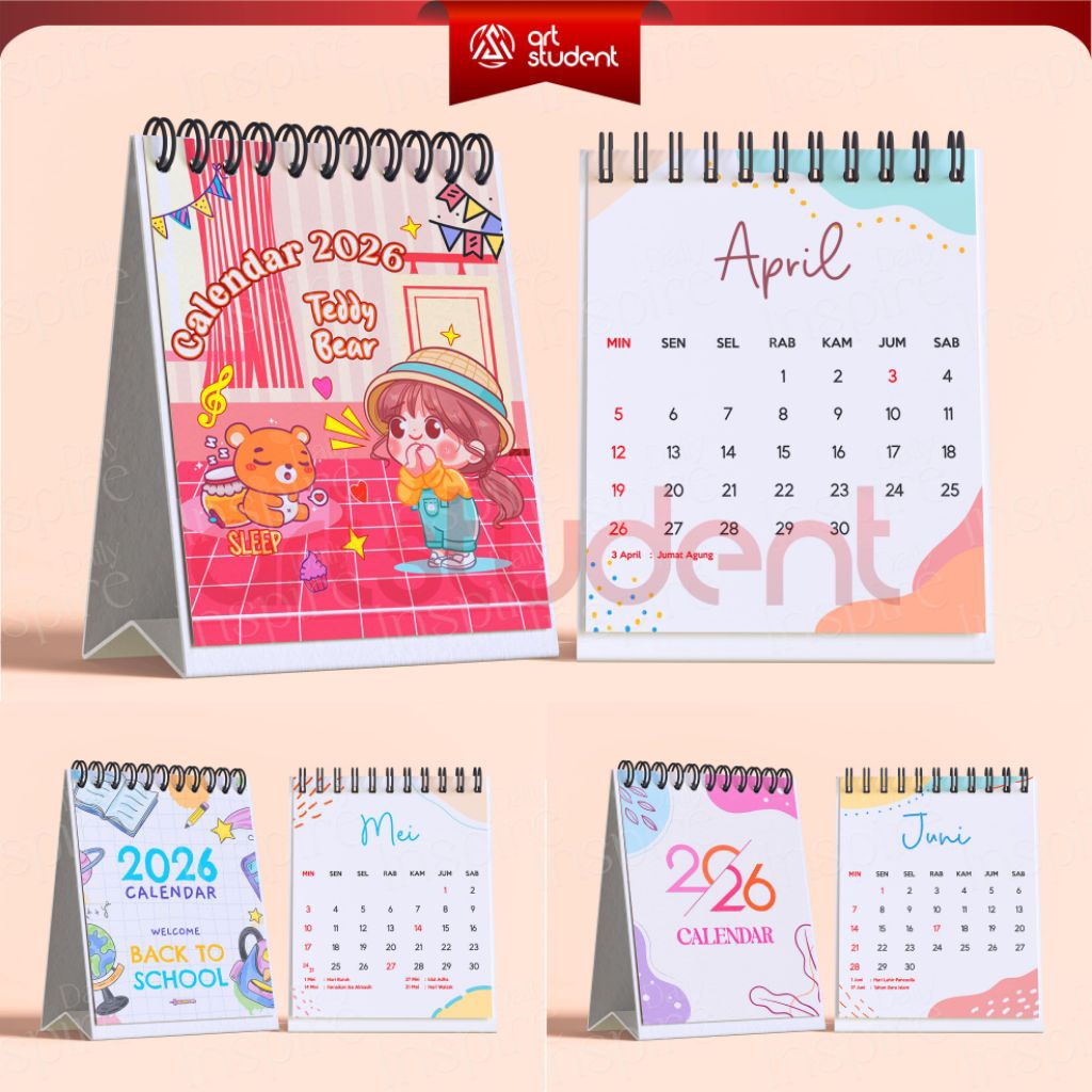 SOUVENIR SITTING CALENDAR 2026 AESTHETIC DESK CALENDAR, B7 ขนาด CALENDAR น่ารัก 2026 MINI CALENDAR