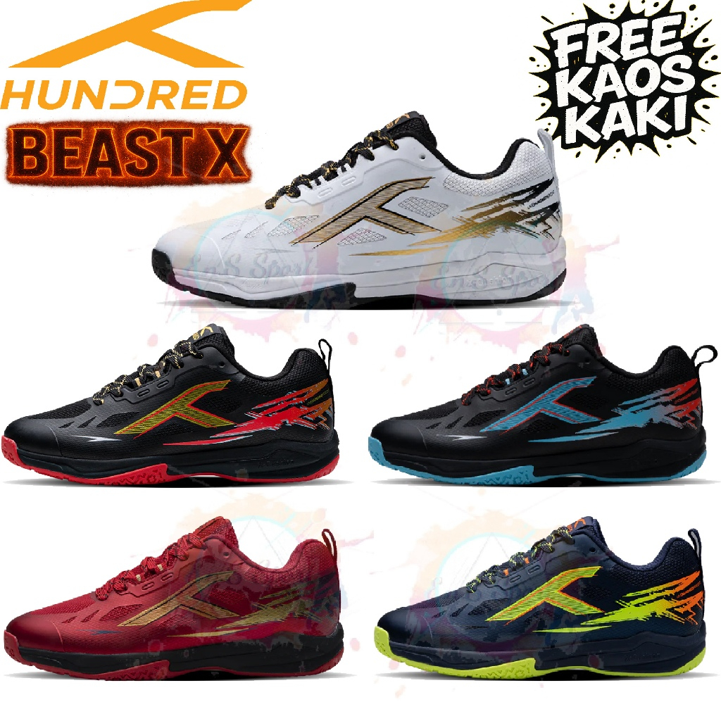 [New]SEPATU BADMINTON HUNDRED BEAST X ORIGINAL TERBARU FREE KAOS KAKI - Hundred Beast X New Original