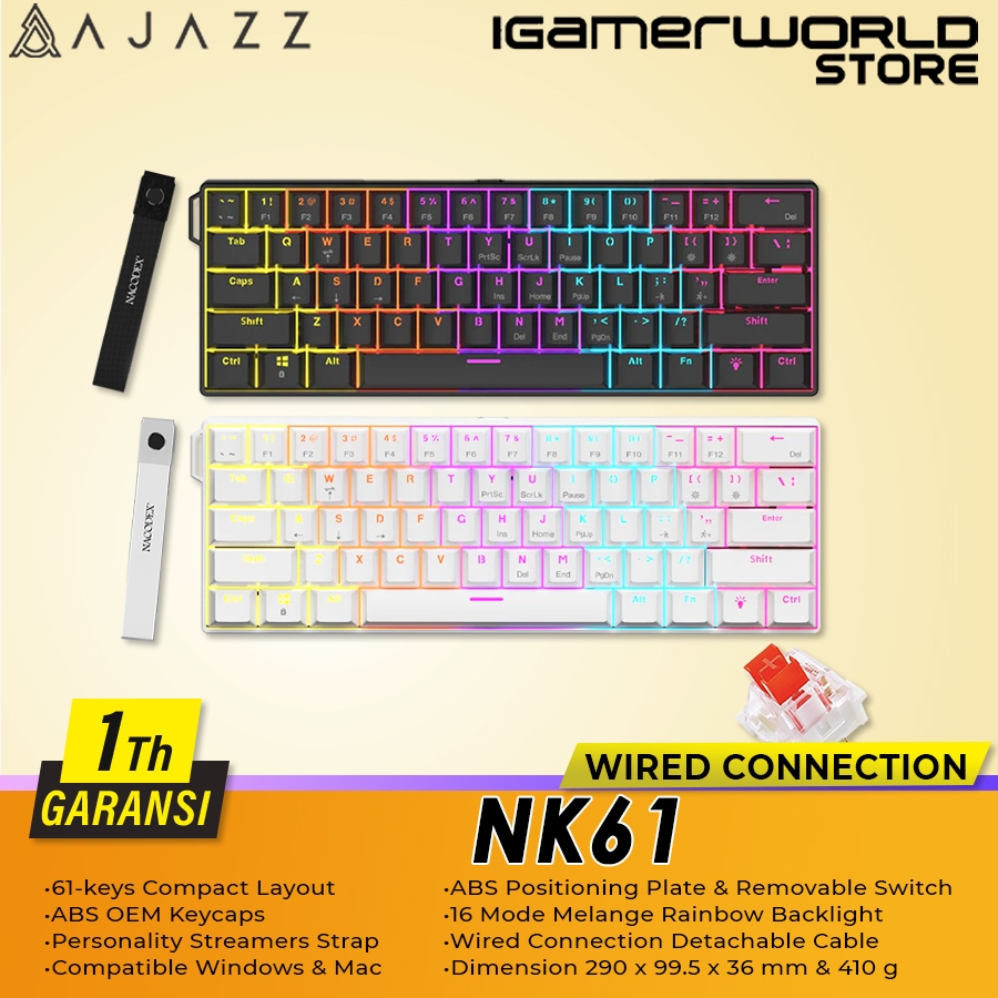 Ajazz NK61 คีย์บอร์ดเกมกลแสง RGB โดยรอบแบบมีสาย