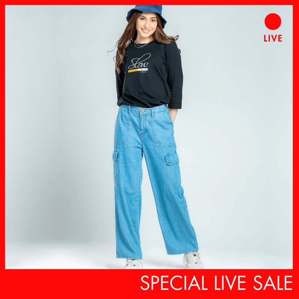[CLEARANCE] Special Live C2 Takiza Blue Cargo Pants สําหรับผู้หญิง