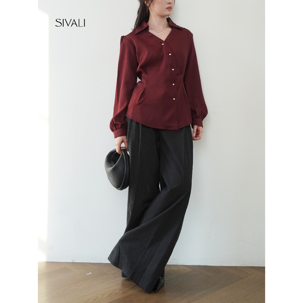 KEMEJA SIVALI Sol Blouse - เสื้อแขนยาวเข้ารูปผู้หญิงสไตล์เกาหลี - เสื้อกึ่งขนสัตว์ผ้าซาตินผู้หญิง - 1975 - รูปที่ 5