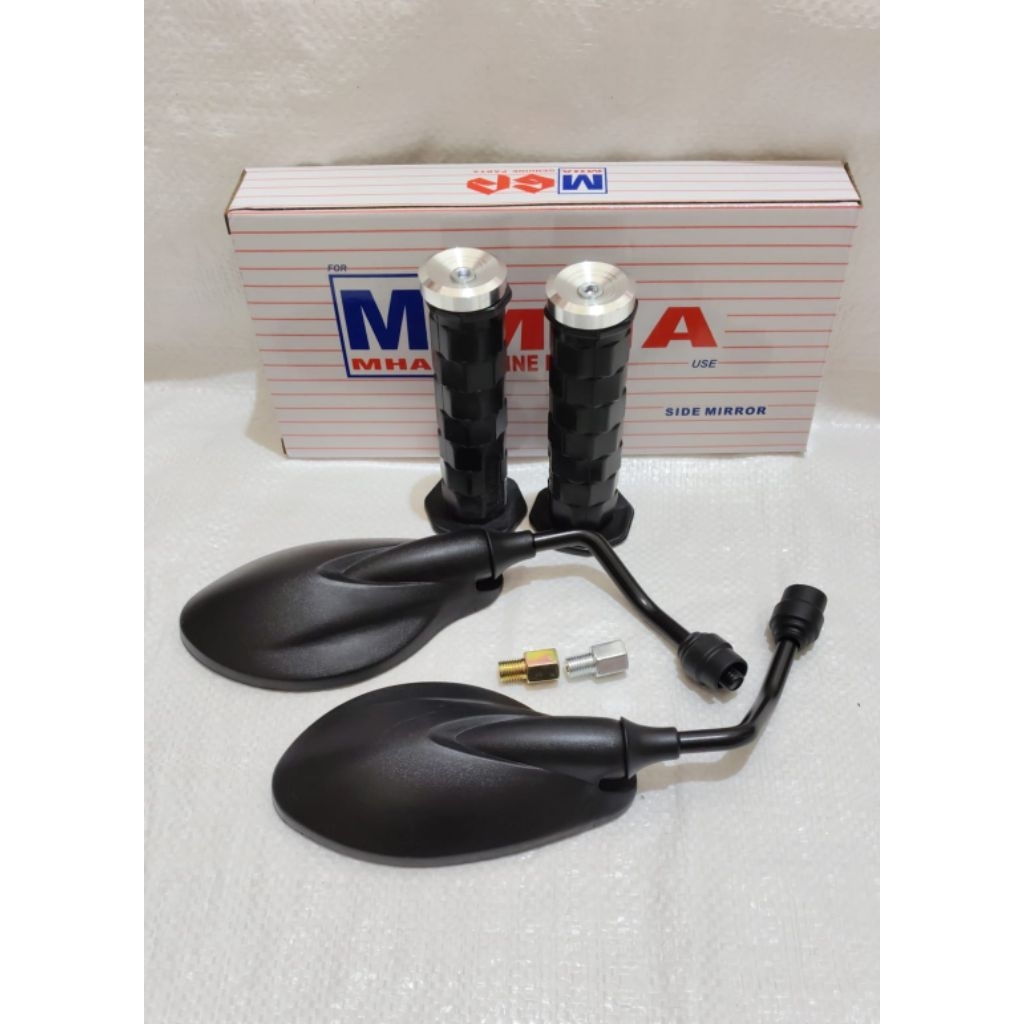 X1 BLACK PLAIN UNIVERSAL MIRROR PACKAGE PLUS SQUARE HANDGRIP + IMPORTED FLAT STRAPS PNP H0NDA-Y4MAHA