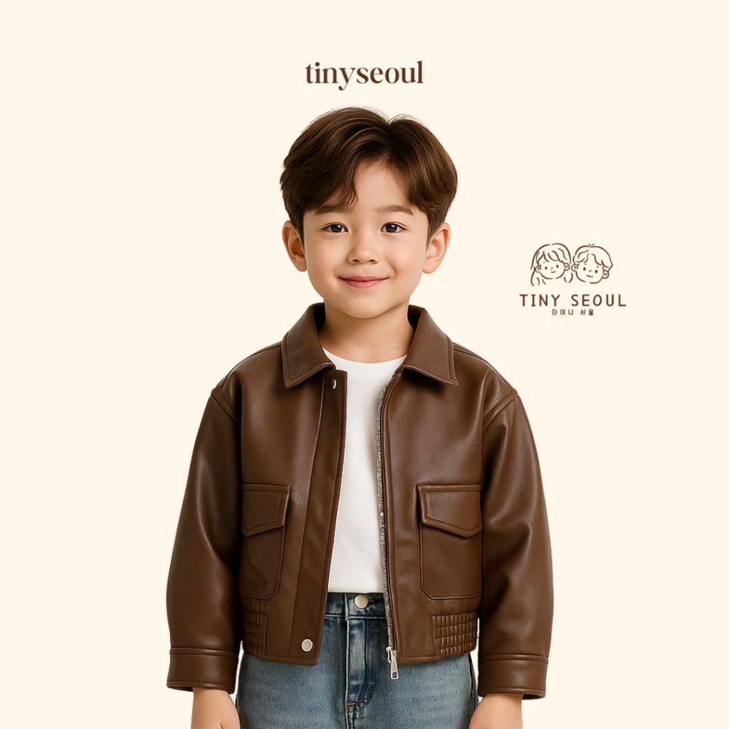 TINY SEOUL PREMIUM UNISEX CHILDRENS LEATHER JACKET - เสื้อแจ็คเก็ตหนัง DAHYE - เสื้อแจ็คเก็ตหนังสําห