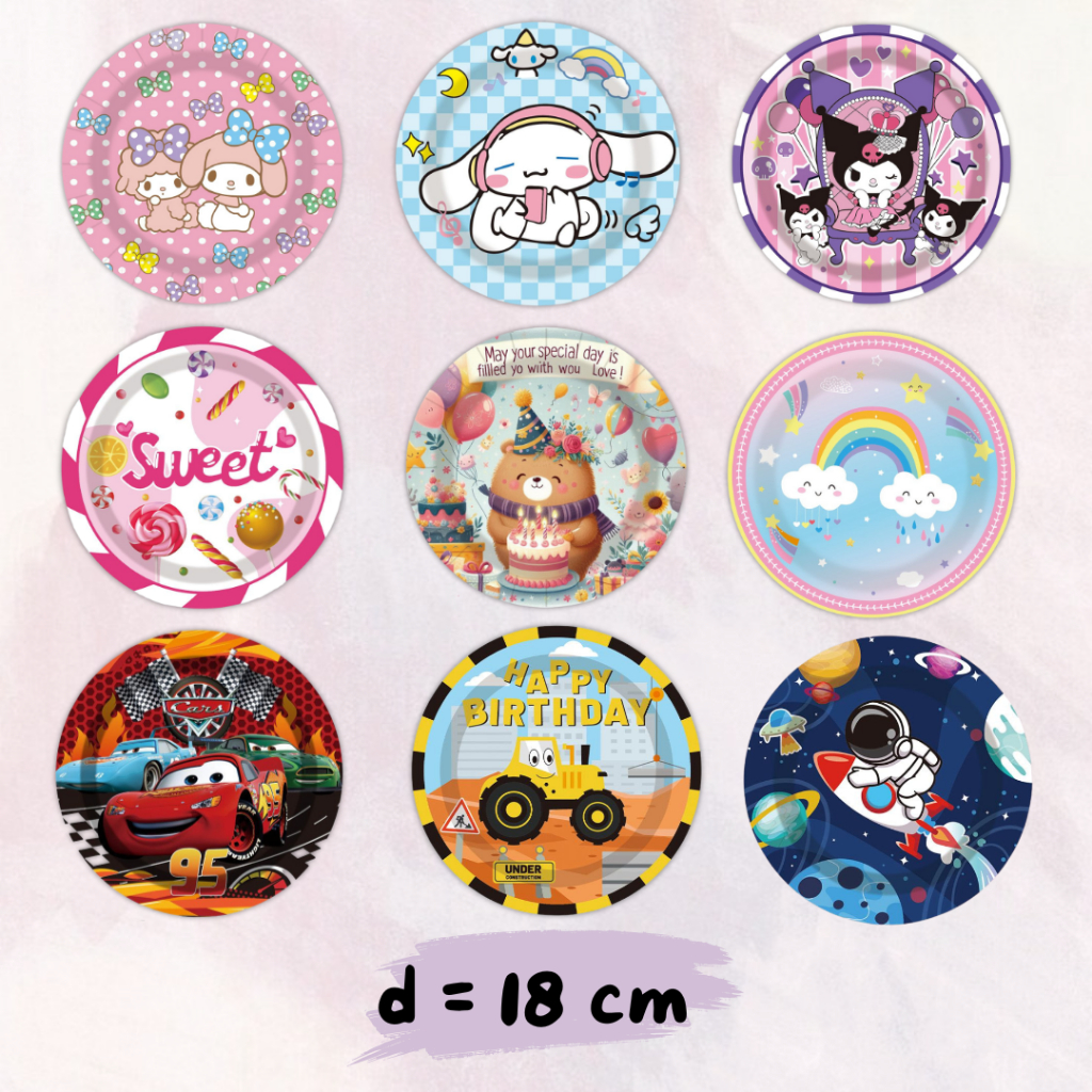 [10 ชิ้น] CHARACTER MOTIF PAPER BIRTHDAY CAKE PLATES