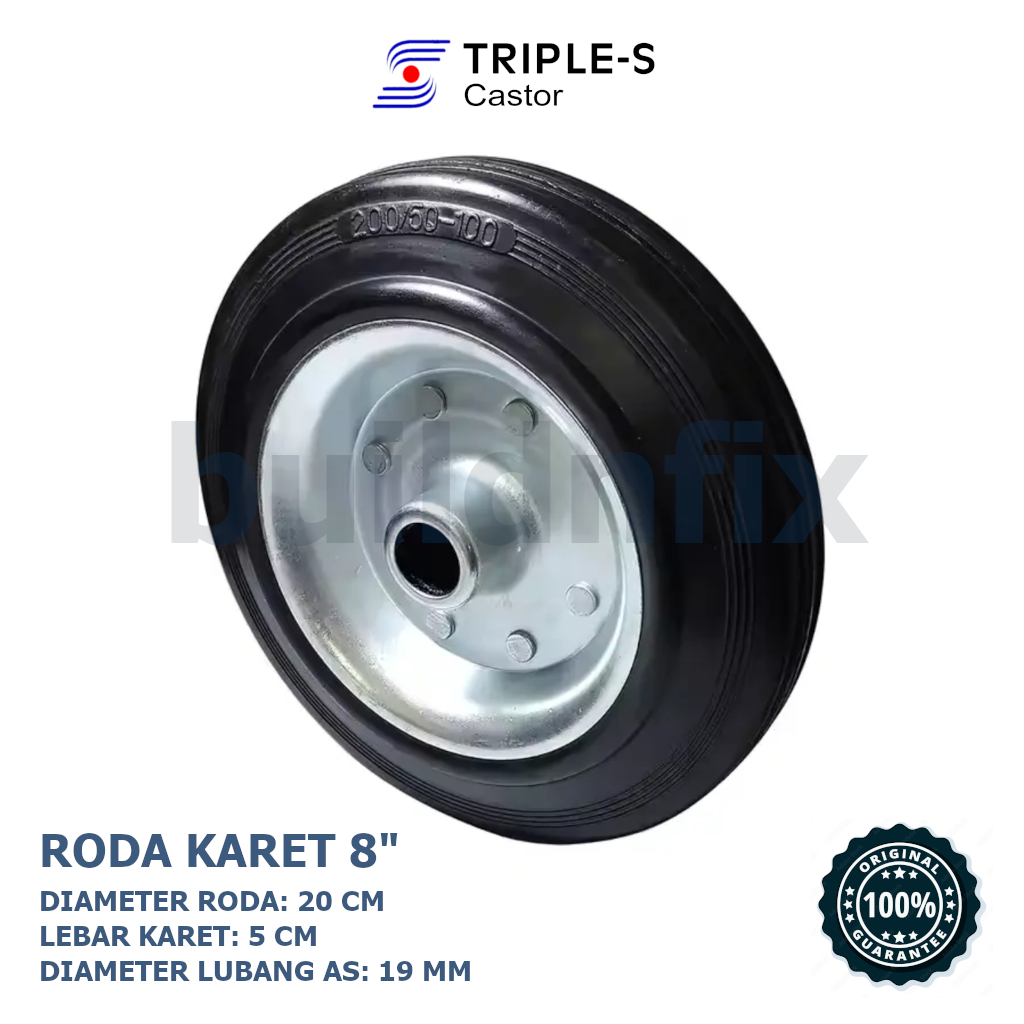 TRIPLE S BLACK RUBBER WHEELS 8" / ล้อ CASTOR / 8 INCH MULTIPURPOSE CART WHEELS