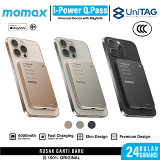 Momax Powerbank 1-Power Q.Pass CCC Magsafe 5000mAh Wireless Fast Charging Qi2 for iPhone 15W PD 20W