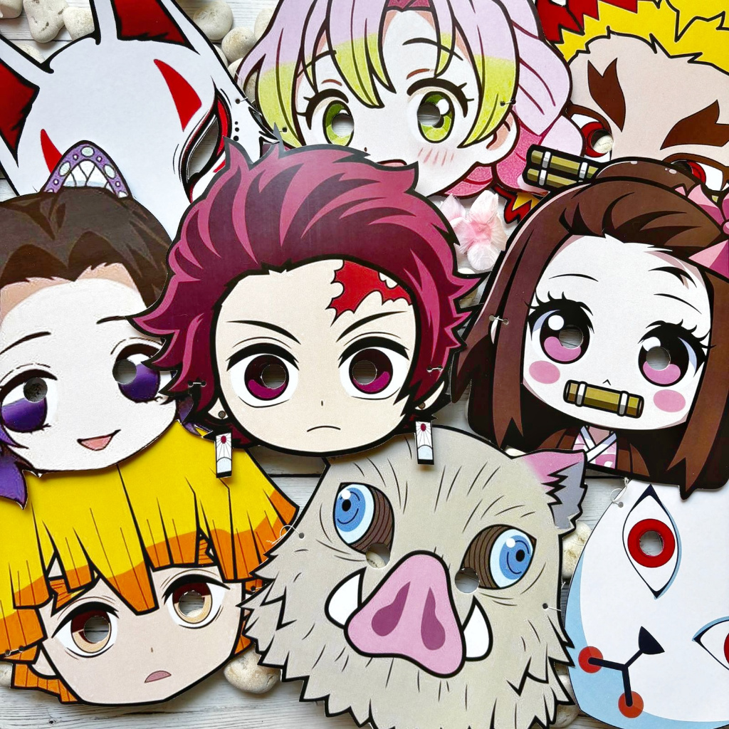 Demon Slayer Party Mask หน้ากากวันเกิดเด็กวันเกิดอุปกรณ์เสริมเด็ก Props Kimetsu อุปกรณ์ไม่มี Yaiba T