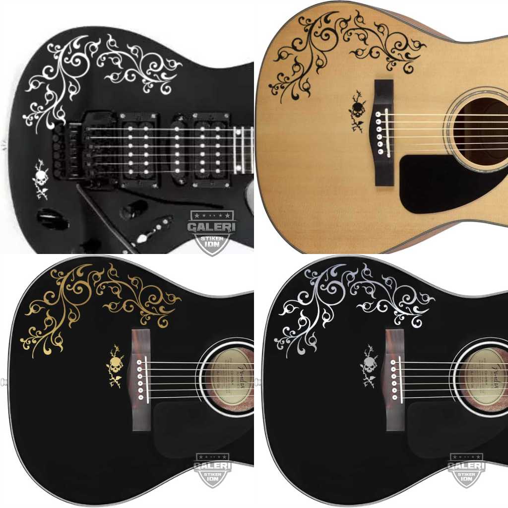 สติ๊กเกอร์ตัวกีต้าร์ Flower Swirl, สติ๊กเกอร์ Flower motif, เหมาะสําหรับอะคูสติกและเบส, เครื่องประดับกีตาร์สากล