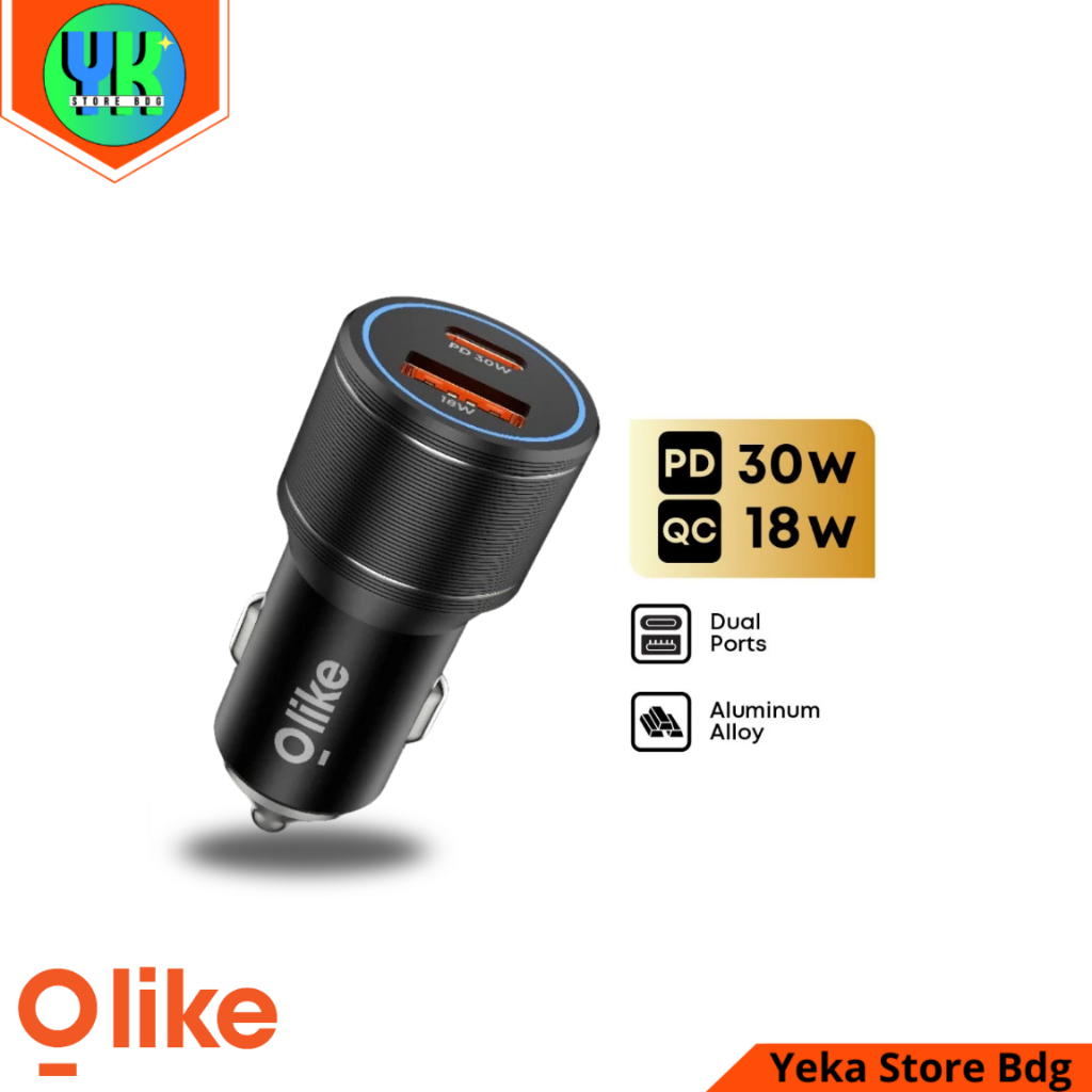Olike R8 Car Charger Olike Car Charger Set Dual Port USB Type C Type C 30W PD 18W Fast Charging R8