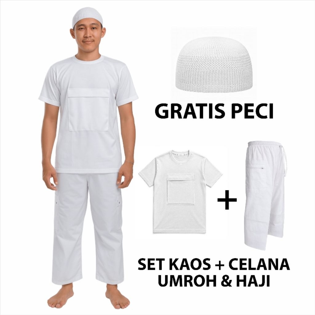 เสื้อยืดสีขาว + SIRWAL PANTS SET สําหรับ HAJJ & UMRAH