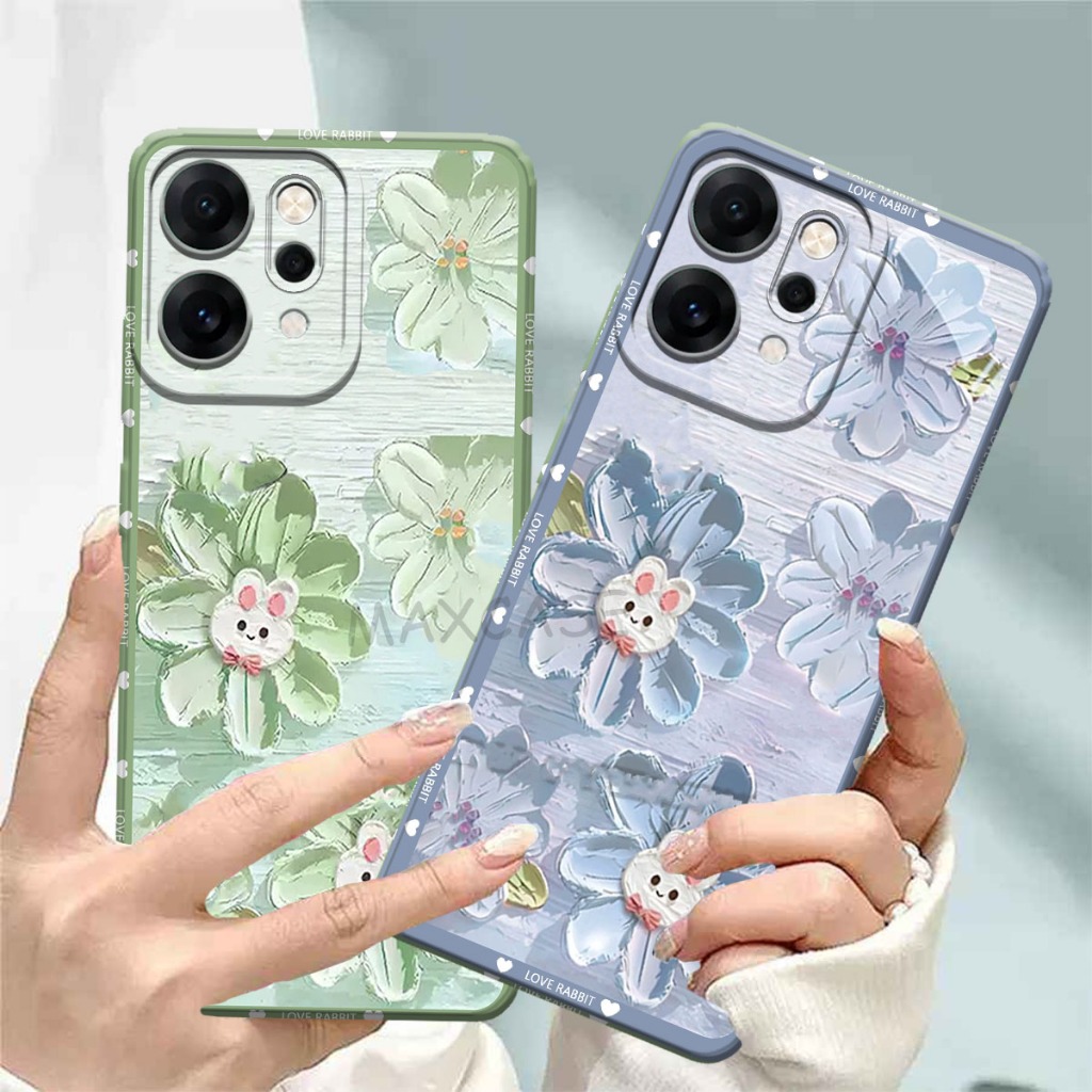 M0P Softcase Hp Oppo Reno 14 Pro ล่าสุด 2025 Flower Rabbit Motif Hp Case - เคส Hp ปัจจุบัน - กล้องซิ