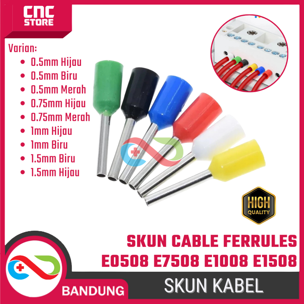 MERAH HIJAU Skun Cable Ferrules E0508 E7508 E1008 E1508 0.5mm 0.75mm 1mm 1.5mm – Skun Cable Plug Col