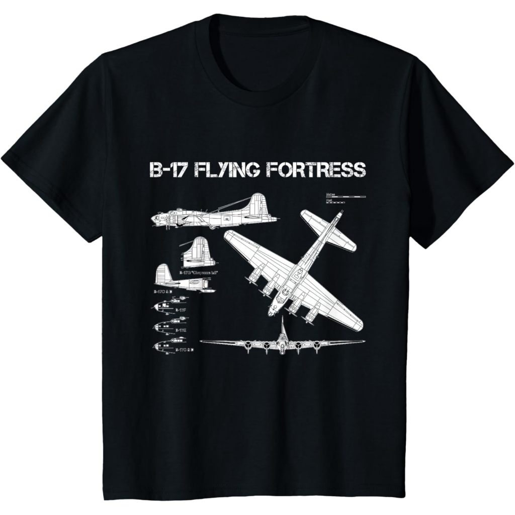 B-17 Flying Fortress WW2 Heavy Bomber Aircraft Blueprint เสื้อยืดสําหรับเด็ก