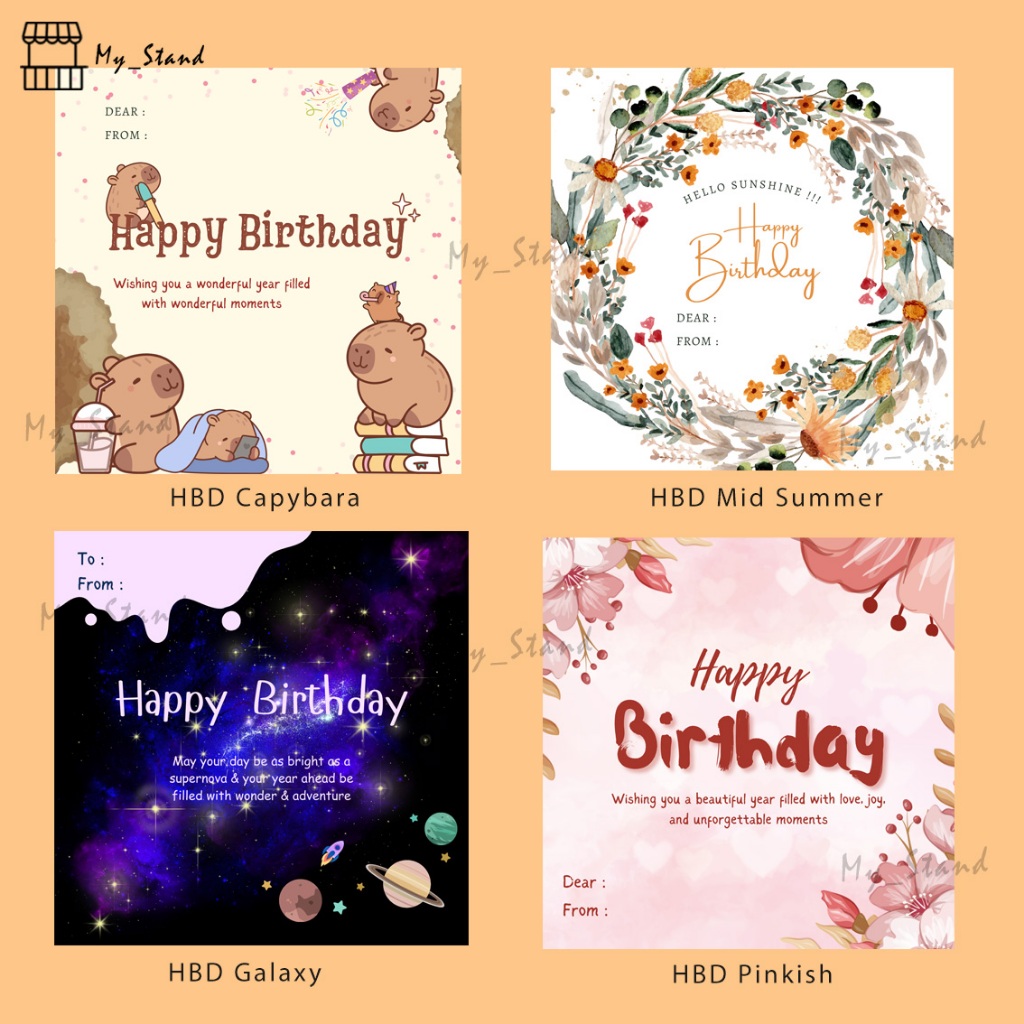 สติ๊กเกอร์และการ์ดอวยพร HAPPY BIRTHDAY BOX 10x10 cm HBD Wish Card BIRTHDAY Gift