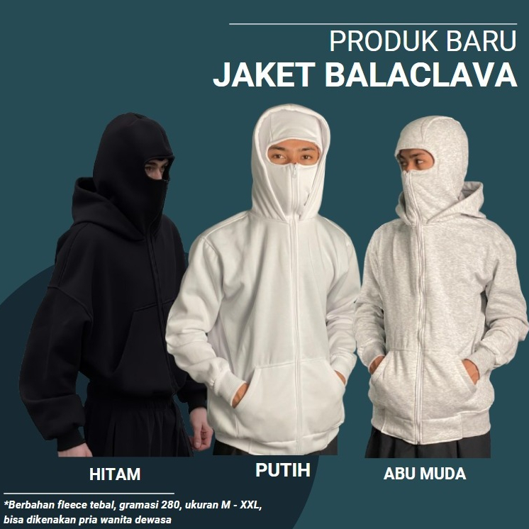 Unisex Double Layer Ninja Balaclava Hoodie - Ninja Jacket HOODIE BALAVA ซิปสีดํา Boxy Jacket สําหรับ