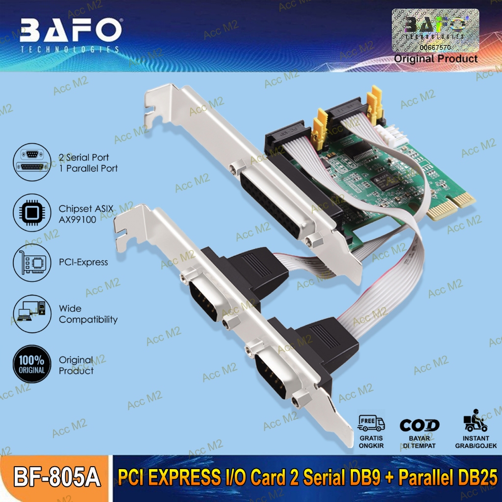 BAFO PCIE I/O การ์ด 2 Series DB9 + 1 Parallel DB25 ชิปเซ็ต ASIX พร้อมแหล่งจ่ายไฟ BF-805A