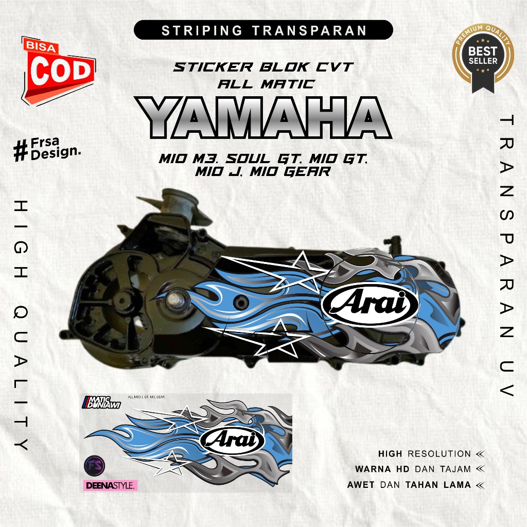 สติ๊กเกอร์ CVT แบบใส สําหรับ YAMAHA, MIO J, GT, M3, GEAR, ETC ลายไฟ Motif