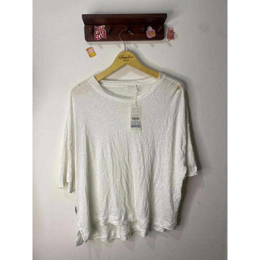 เสื้อยืด OYSHO WHITE LINEN OVERSIZE