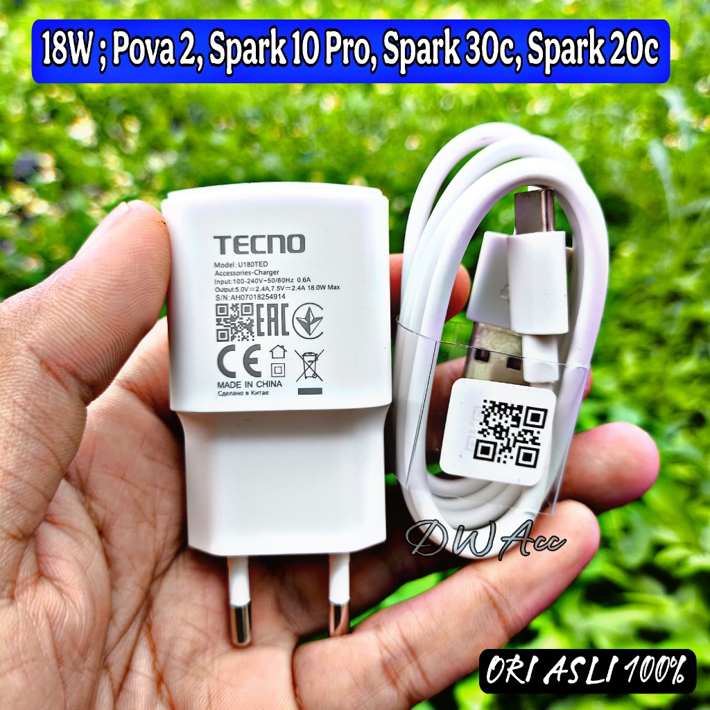 Tecno 18Wat SPARK 10 PRO, POVA NEO 2, SPARK 20C, SPARK 30C ของแท้ 100% Charger