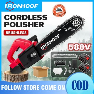 IRONHOOF 12 Inch Gergaji Mesin Mini Pemotong Kayu Cordless Chainsaw Mini Listrik Portable Lithium