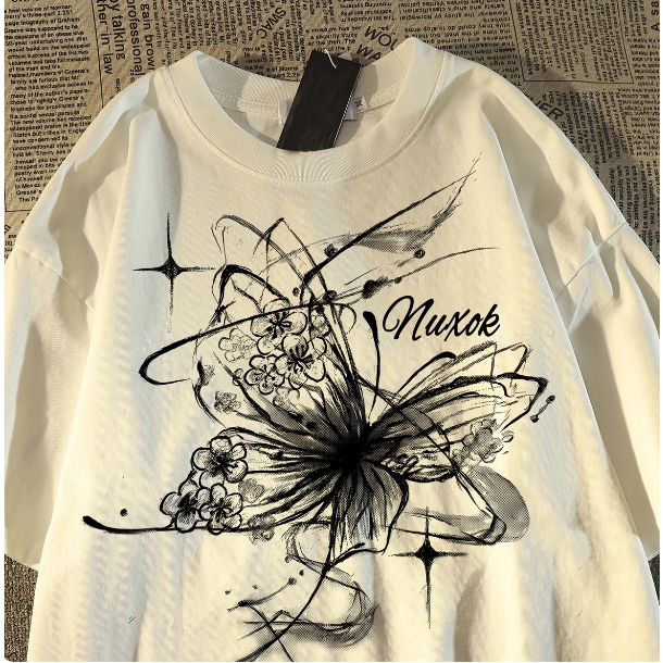 เสื้อยืด Shadow Butterfly Butterfly แขนสั้นสําหรับผู้ชายและผู้หญิง Street แฟชั่น Big Too High