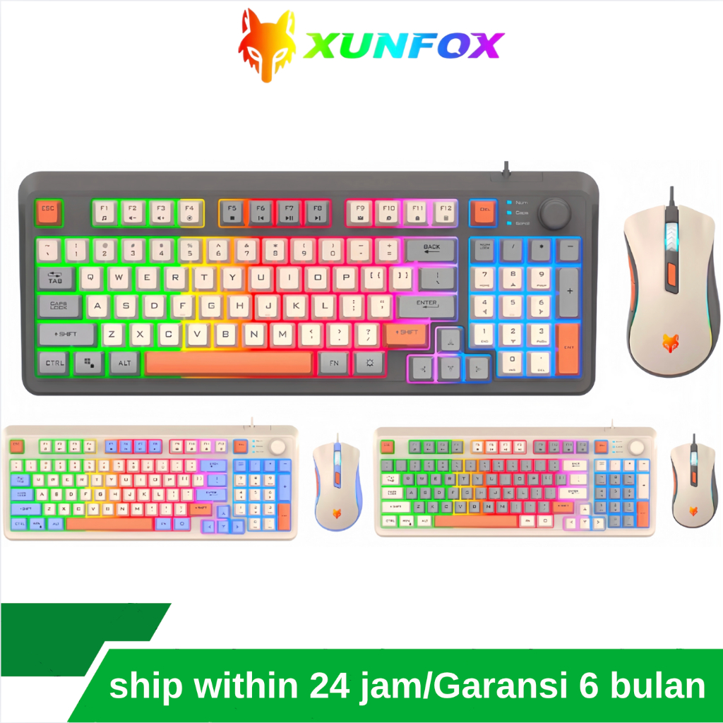CAHAYA XUNFOX K820 94 Key RGB Wired Gaming Keyboard & Mouse Set with Mechanical Feel | เอฟเฟกต์แสงปร