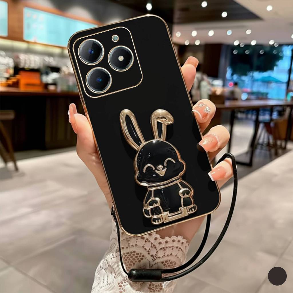 GANTUNGAN Soft Case Realme C63 C61 C65 4Gปลอกชุบไฟฟ้ากระต่ายHolderฟรีเชือกเส้นเล็ก