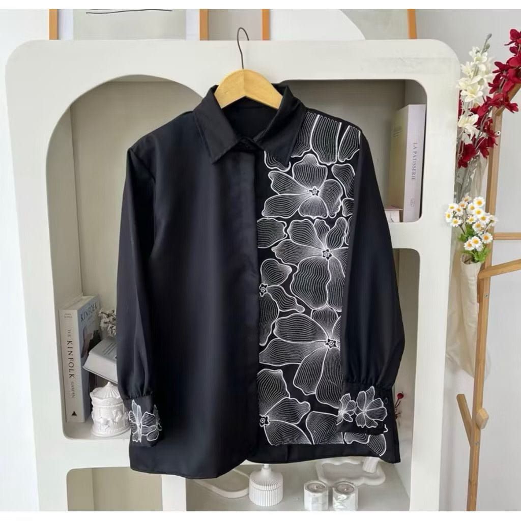 เสื้อ KEMEJA Larass | เสื้อเชิ้ตผู้หญิงปักลายพรีเมี่ยม | เสื้อเชิ้ตผู้หญิง Aesthetic Earth Tone | โท