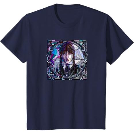 เสื้อยืด Wednesday & Thing Stained Glass Square Portrait สําหรับเด็กและผู้ใหญ่