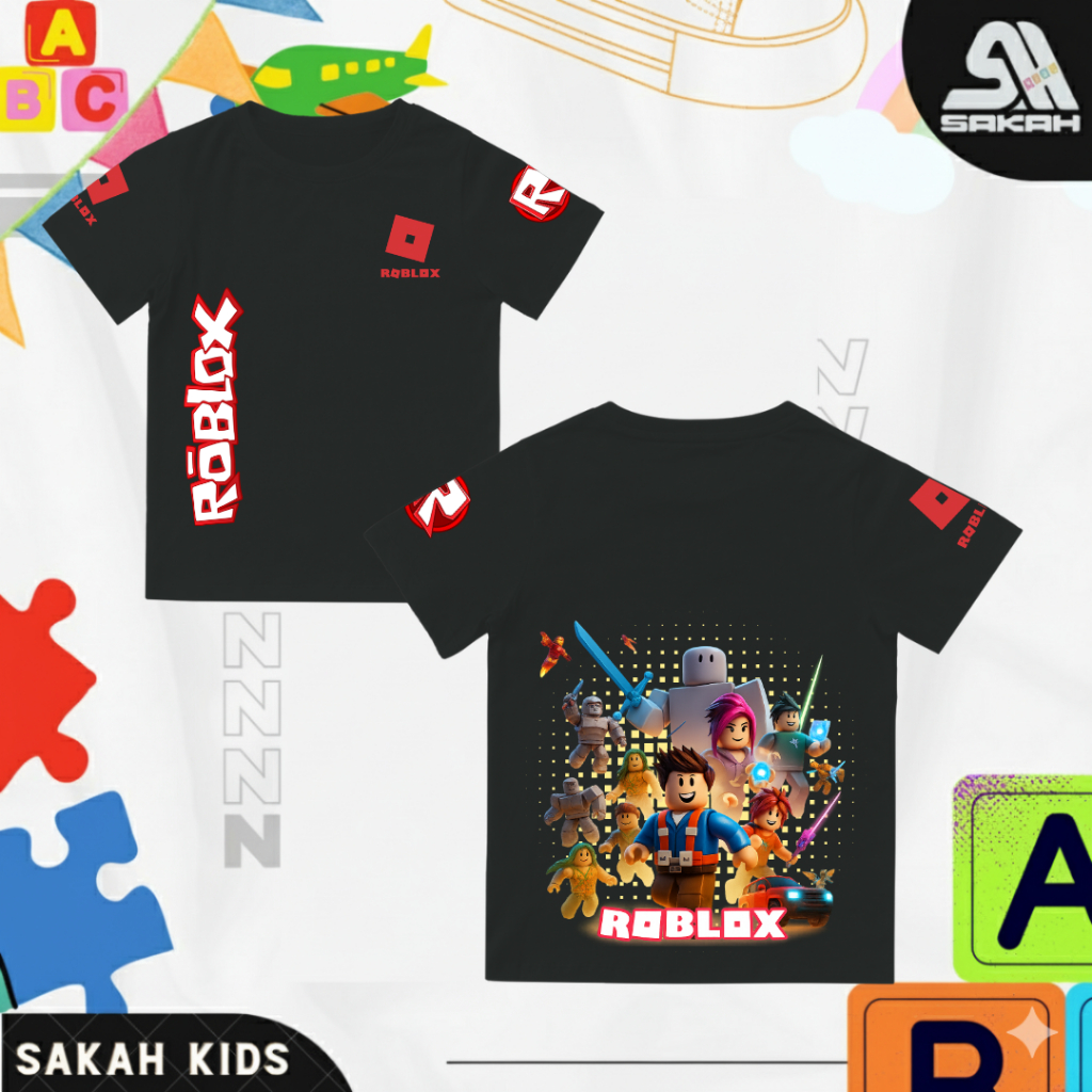 MERAH SAKAH STORE KIDS RED ROBLOX KIDS T-SHIRT ทุกตัวอักษร le go design 1-10 ปี