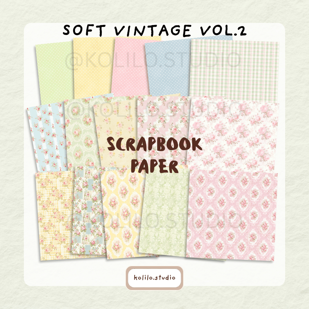 [SV.2] ชุดกระดาษ SCRAPBOOK JUNK JOURNAL VINTAGE FLORAL AESTETIC FLOWER MOTIF กระดาษ